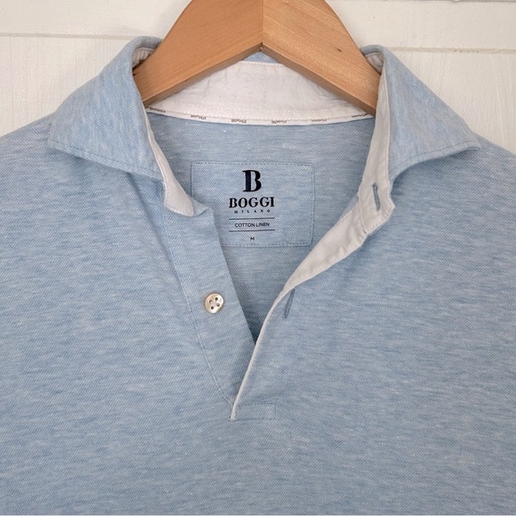 Boggi Milano Men's Size M Short Sleeve Cotton Linen Polo - Picture 1 of 11